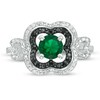 Thumbnail Image 4 of 5.6mm Lab-Created Emerald and 0.065 CT. T.W. Diamond Double Clover Frame Ring in Sterling Silver
