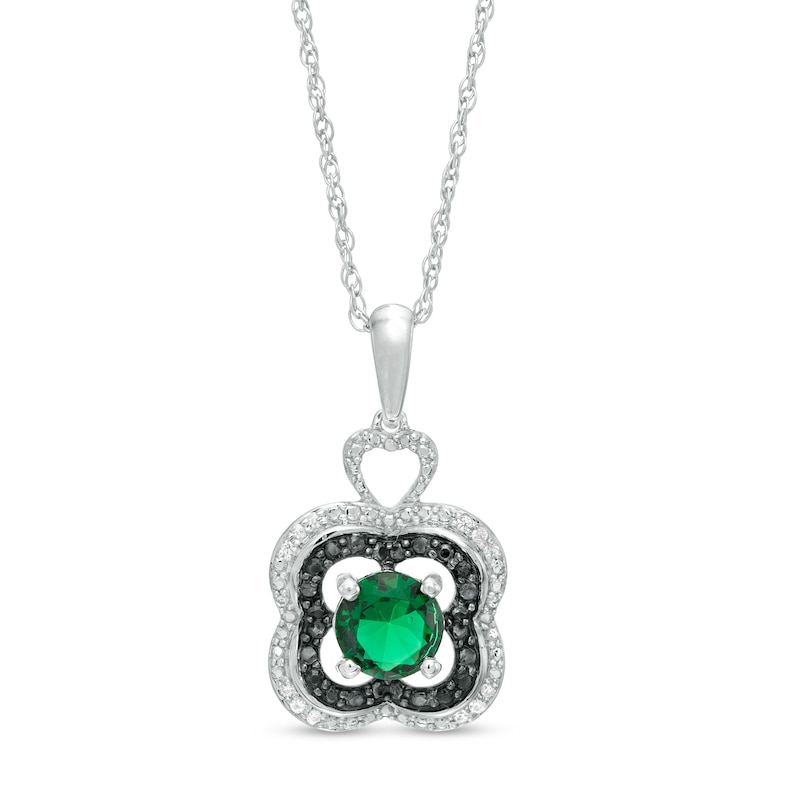 5.5mm Lab-Created Emerald and 0.065 CT. T.W. White and Black Diamond Clover Pendant in Sterling Silver