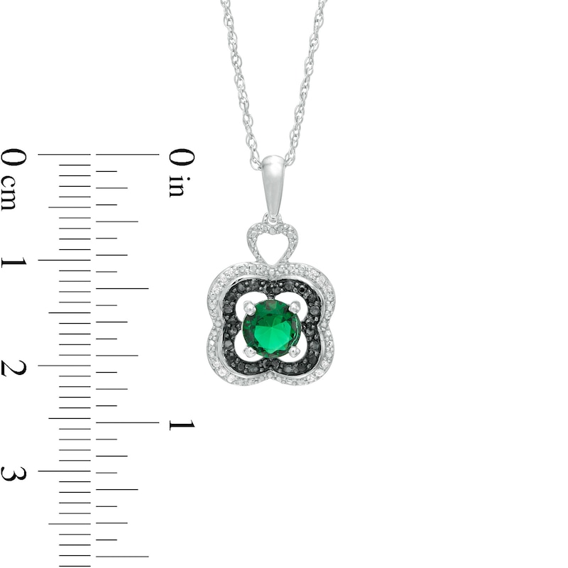 5.5mm Lab-Created Emerald and 0.065 CT. T.W. White and Black Diamond Clover Pendant in Sterling Silver