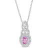Thumbnail Image 0 of Oval Lab-Created Pink Sapphire and 0.085 CT. T.W. Diamond Double Frame Cascading Pendant in Sterling Silver