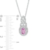 Thumbnail Image 2 of Oval Lab-Created Pink Sapphire and 0.085 CT. T.W. Diamond Double Frame Cascading Pendant in Sterling Silver