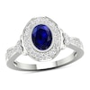 Thumbnail Image 0 of Oval Blue Sapphire and 0.50 CT. T.W. Diamond Frame Tri-Sides Vintage-Style Ring in 10K White Gold