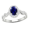 Thumbnail Image 0 of Oval Blue Sapphire and 0.33 CT. T.W. Diamond Frame Twist Shank Ring in 10K White Gold