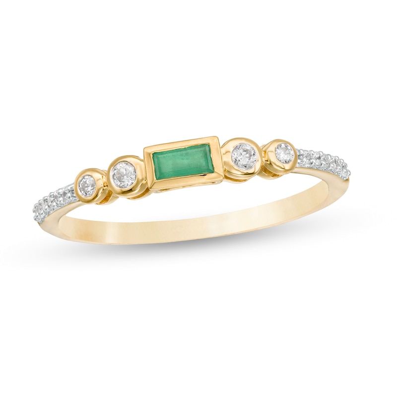 Sideways Baguette-Cut Emerald and 0.10 CT. T.W. Diamond Art Deco Stackable Ring in 10K Gold