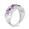 Thumbnail Image 2 of Baguette-Cut Amethyst and White Topaz Zig-Zag and 0.15 CT. T.W. Diamond Open Shank Ring in 10K White Gold