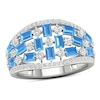 Thumbnail Image 0 of Baguette Swiss Blue and White Topaz and 0.20 CT. T.W. Diamond Edge Quilt Ring in 10K White Gold