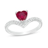 Thumbnail Image 0 of 6.0mm Heart-Shaped Lab-Created Ruby and White Sapphire Chevron Ring in Sterling Silver