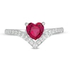 Thumbnail Image 3 of 6.0mm Heart-Shaped Lab-Created Ruby and White Sapphire Chevron Ring in Sterling Silver