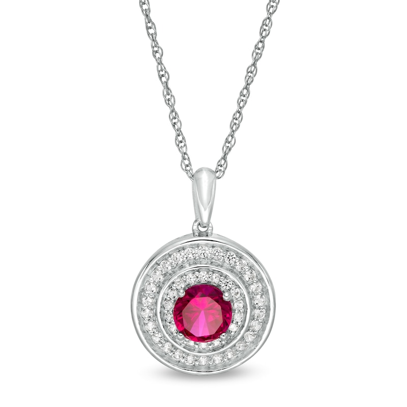 6.0mm Lab-Created Ruby and White Sapphire Double Frame Pendant in Sterling Silver