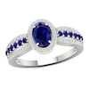 Thumbnail Image 0 of Oval Blue Sapphire and 0.20 CT. T.W. Diamond Frame Ring in 10K White Gold