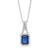 Thumbnail Image 0 of Emerald-Cut Lab-Created Blue Sapphire and 0.04 CT. T.W. Diamond Frame Drop Pendant in Sterling Silver