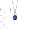 Thumbnail Image 2 of Emerald-Cut Lab-Created Blue Sapphire and 0.04 CT. T.W. Diamond Frame Drop Pendant in Sterling Silver