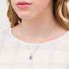 Thumbnail Image 2 of Oval Lab-Created Blue Sapphire and 0.065 CT. T.W. Diamond Frame Vintage-Style Drop Pendant in Sterling Silver