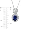 Thumbnail Image 3 of Oval Lab-Created Blue Sapphire and 0.065 CT. T.W. Diamond Frame Vintage-Style Drop Pendant in Sterling Silver