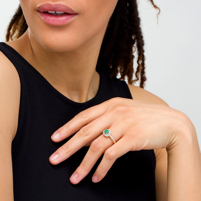 5.0mm Emerald and 0.20 CT. T.W. Diamond Double Frame Ring in 10K Gold