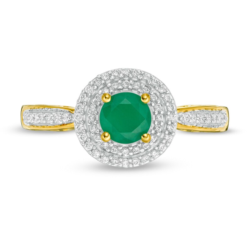 5.0mm Emerald and 0.20 CT. T.W. Diamond Double Frame Ring in 10K Gold