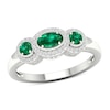 Thumbnail Image 1 of Emerald and 0.117 CT. T.W. Diamond Frame Vintage-Style Ring in 10K White Gold