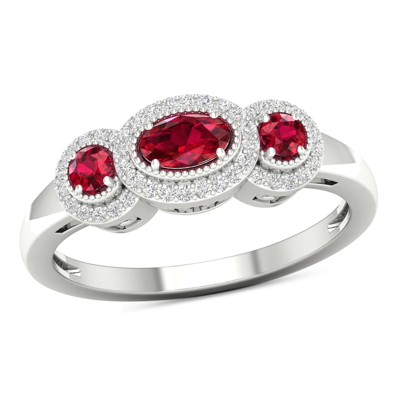 Ruby and 0.12 CT. T.W. Diamond Frame Vintage-Style Ring in 10K White Gold