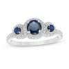 Thumbnail Image 0 of Blue Sapphire and 0.15 CT. T.W. Diamond Frame Three Stone Ring in 10K White Gold