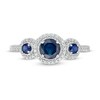 Thumbnail Image 3 of Blue Sapphire and 0.15 CT. T.W. Diamond Frame Three Stone Ring in 10K White Gold