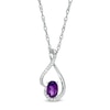 Thumbnail Image 1 of Oval Amethyst and 0.04 CT. T.W. Diamond Teardrop Pendant in 10K White Gold