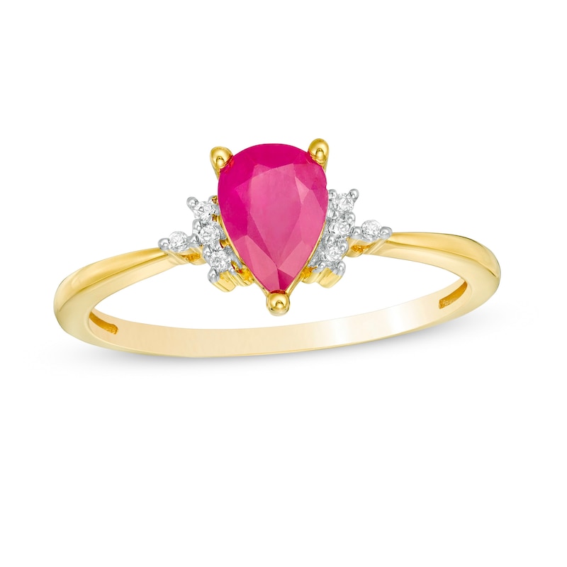 Main Image 1 of Pear-Shaped Ruby and 0.04 CT. T.W. Diamond Ring in 10K Gold