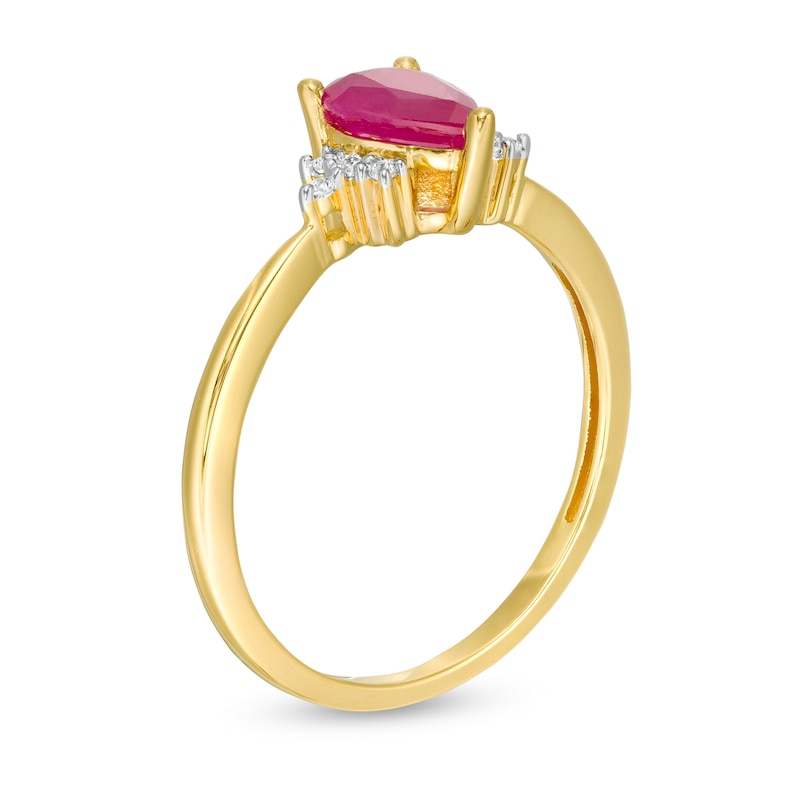 Pear-Shaped Ruby and 0.04 CT. T.W. Diamond Ring in 10K Gold
