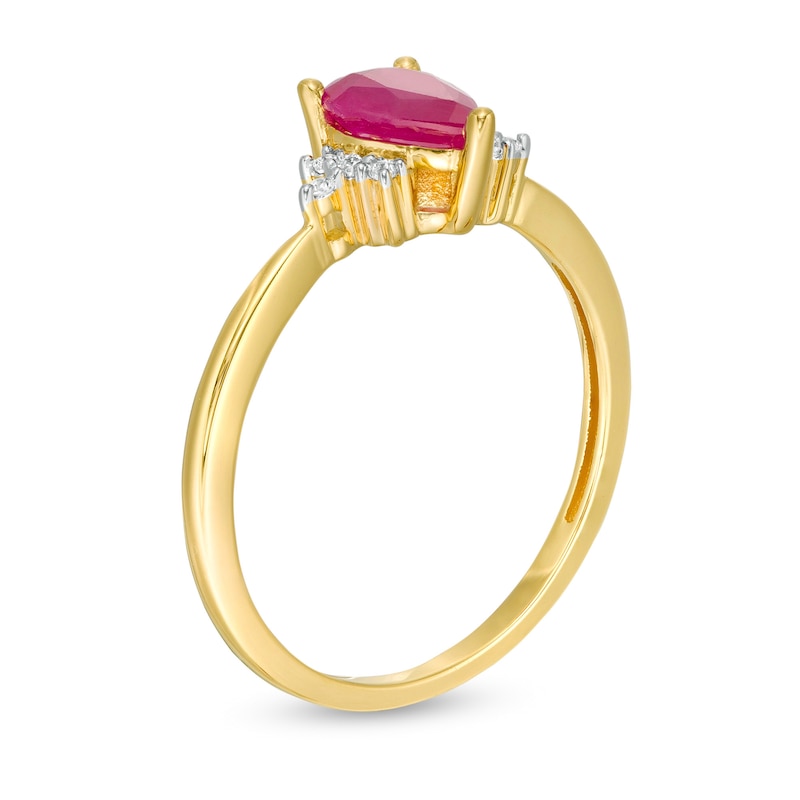 Main Image 3 of Pear-Shaped Ruby and 0.04 CT. T.W. Diamond Ring in 10K Gold