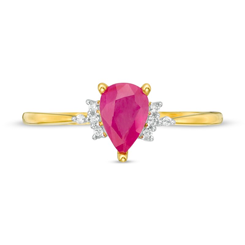 Main Image 4 of Pear-Shaped Ruby and 0.04 CT. T.W. Diamond Ring in 10K Gold