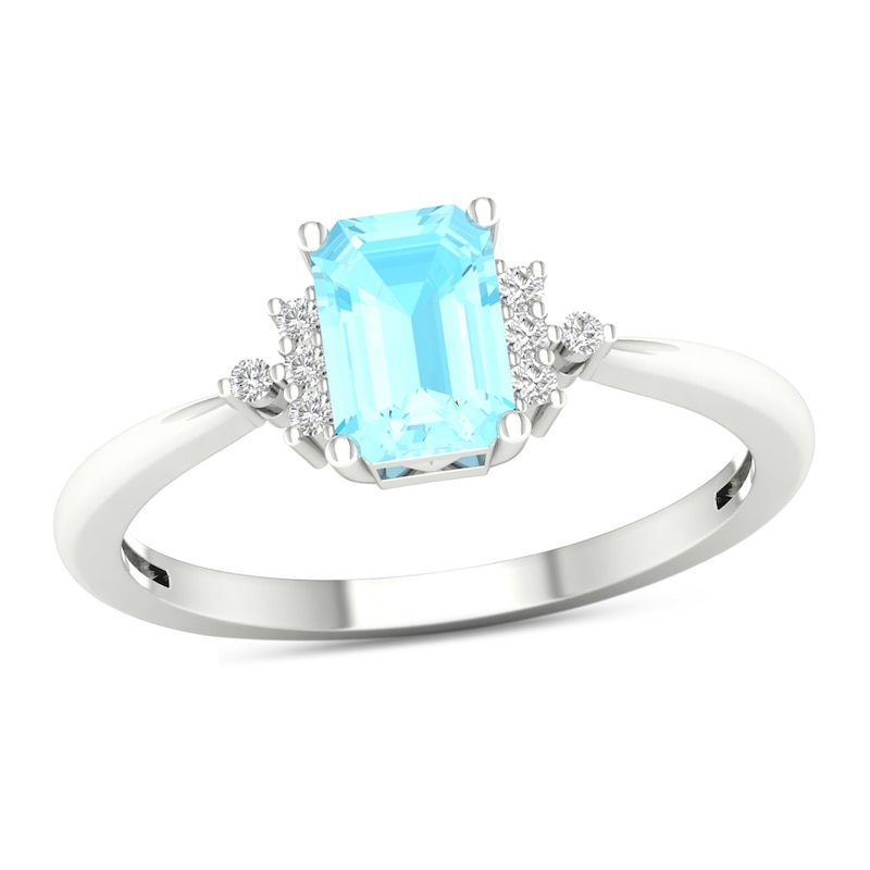 Octagon-Shaped Aquamarine and 0.05 CT. T.W. Diamond Collar Ring in 10K White Gold