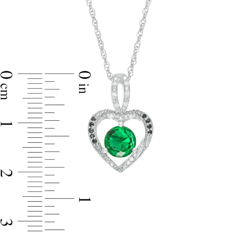 Lab-Created Emerald and 0.065 CT. T.W. Enhanced Black and White Diamond Heart Pendant in Sterling Silver