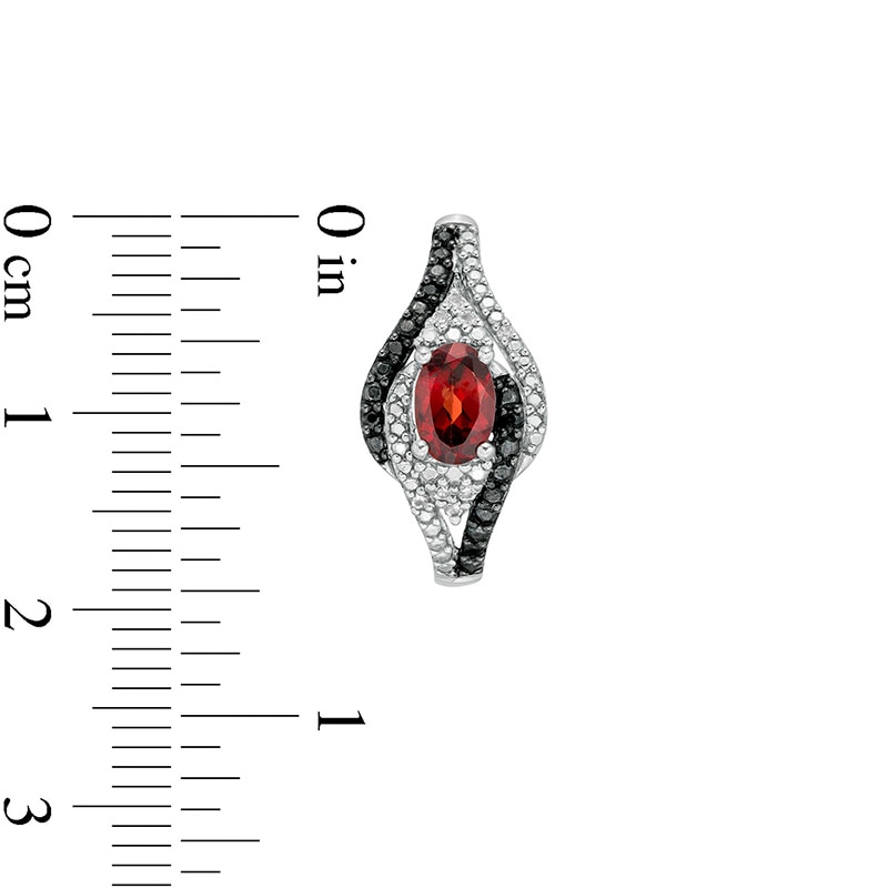 Oval Garnet and 0.115 CT. T.W. White and Black Diamond Bypass Frame J-Hoop Earrings in Sterling Silver