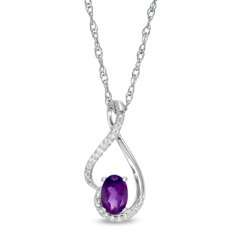 Oval Amethyst and 0.04 CT. T.W. Diamond Teardrop Pendant in 10K White Gold