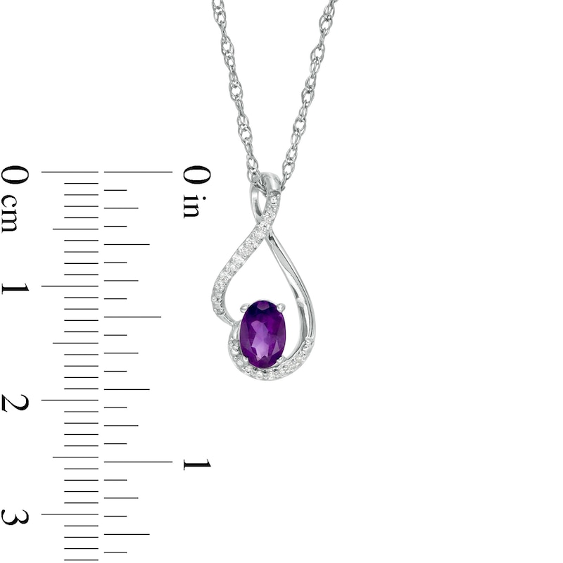 Oval Amethyst and 0.04 CT. T.W. Diamond Teardrop Pendant in 10K White Gold