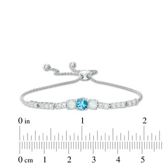 Swiss Blue Topaz, Lab-Created Opal and White Sapphire Bolo Bracelet in Sterling Silver - 9.0"