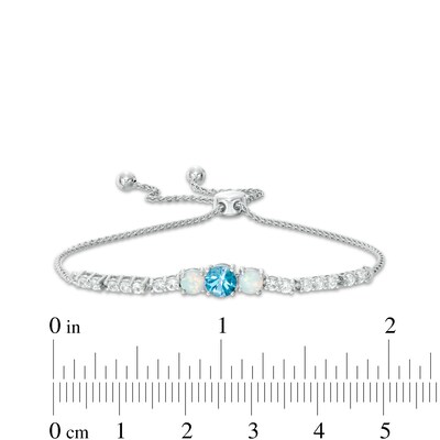 Swiss Blue Topaz, Lab-Created Opal and White Sapphire Bolo Bracelet in Sterling Silver - 9.0"