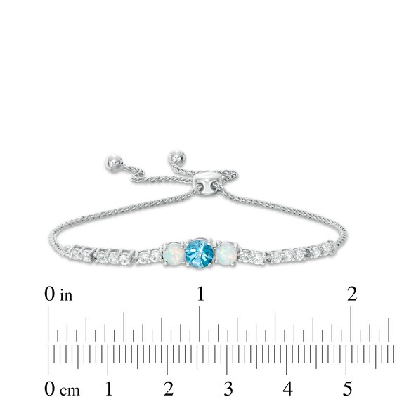 Swiss Blue Topaz, Lab-Created Opal and White Sapphire Bolo Bracelet in Sterling Silver - 9.0"