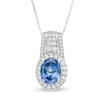 Thumbnail Image 0 of Oval Lab-Created Blue and White Sapphire Drop Pendant in Sterling Silver