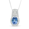 Oval Lab-Created Blue and White Sapphire Drop Pendant in Sterling Silver