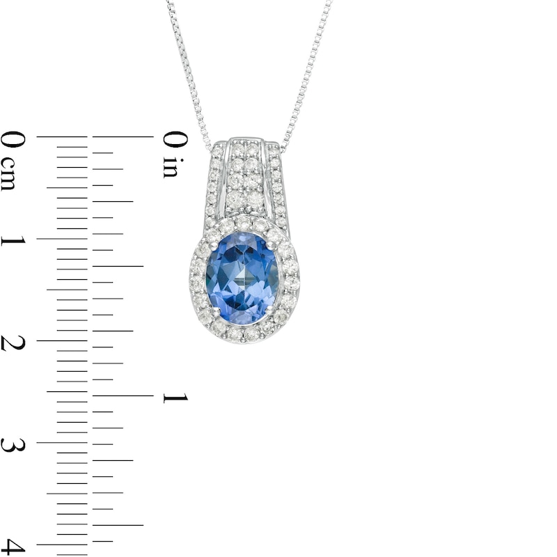 Oval Lab-Created Blue and White Sapphire Drop Pendant in Sterling Silver