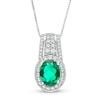 Thumbnail Image 0 of Oval Lab-Created Emerald and White Sapphire Drop Pendant in Sterling Silver