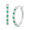 Thumbnail Image 1 of Alternating Lab-Created Emerald and White Sapphire Hoop Earrings in Sterling Silver