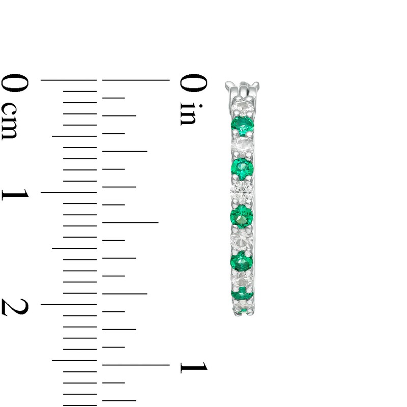 Main Image 3 of Alternating Lab-Created Emerald and White Sapphire Hoop Earrings in Sterling Silver