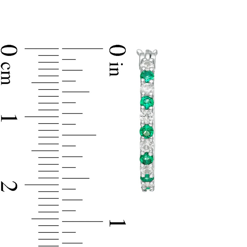 Alternating Lab-Created Emerald and White Sapphire Hoop Earrings in Sterling Silver