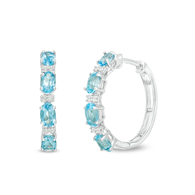 Main Image 1 of Oval Swiss Blue Topaz and Lab-Created White Sapphire Hoop Earrings in Sterling Silver