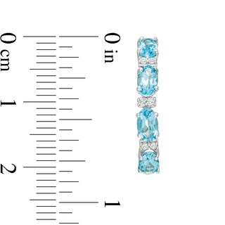 Oval Swiss Blue Topaz and Lab-Created White Sapphire Hoop Earrings in Sterling Silver