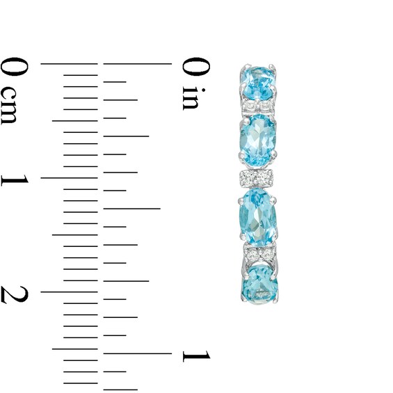 Oval Swiss Blue Topaz and Lab-Created White Sapphire Hoop Earrings in Sterling Silver