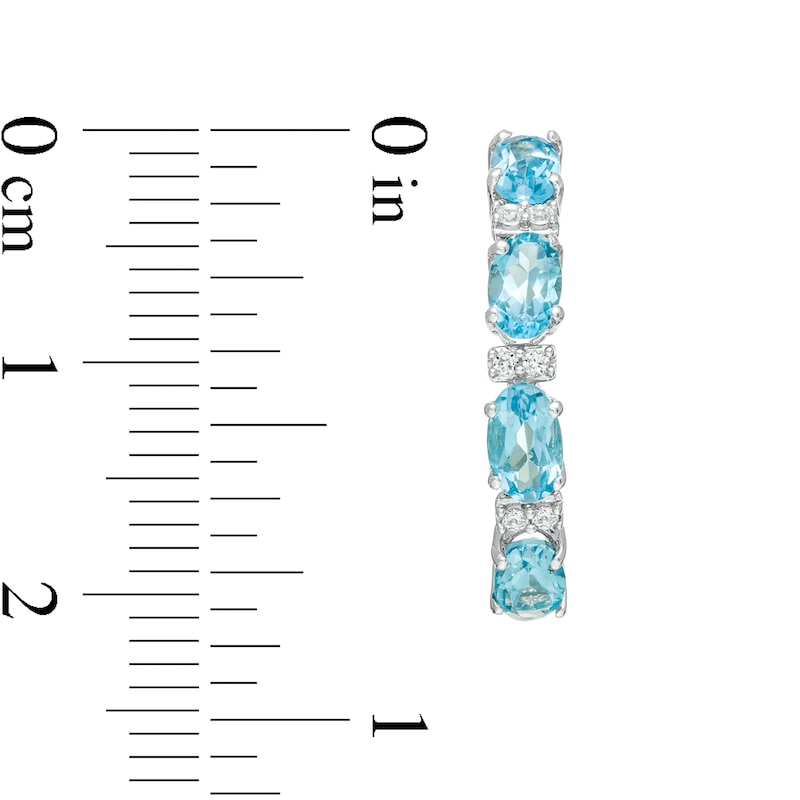 Oval Swiss Blue Topaz and Lab-Created White Sapphire Hoop Earrings in Sterling Silver
