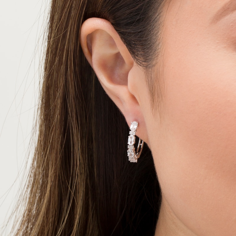 Oval and Round Lab-Created White Sapphire Hoop Earrings in Sterling Silver
