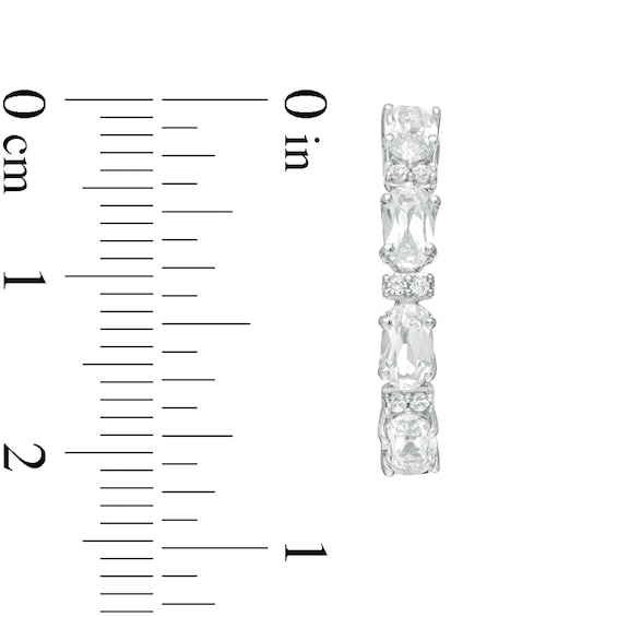 Oval and Round Lab-Created White Sapphire Hoop Earrings in Sterling Silver